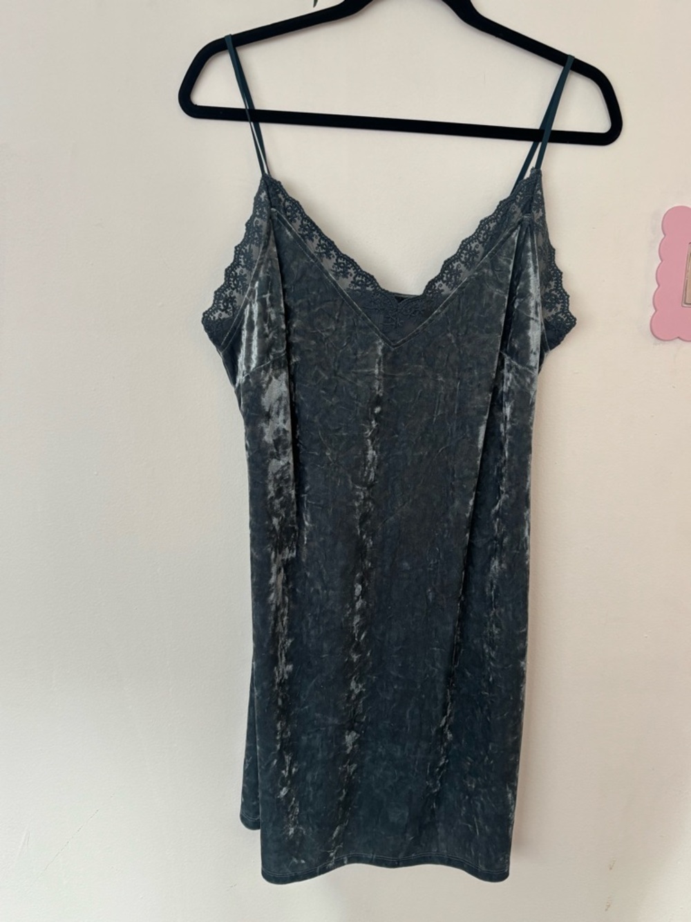Forever 21 Plus Teal Crushed Velvet Lace-Trim Slip Dress